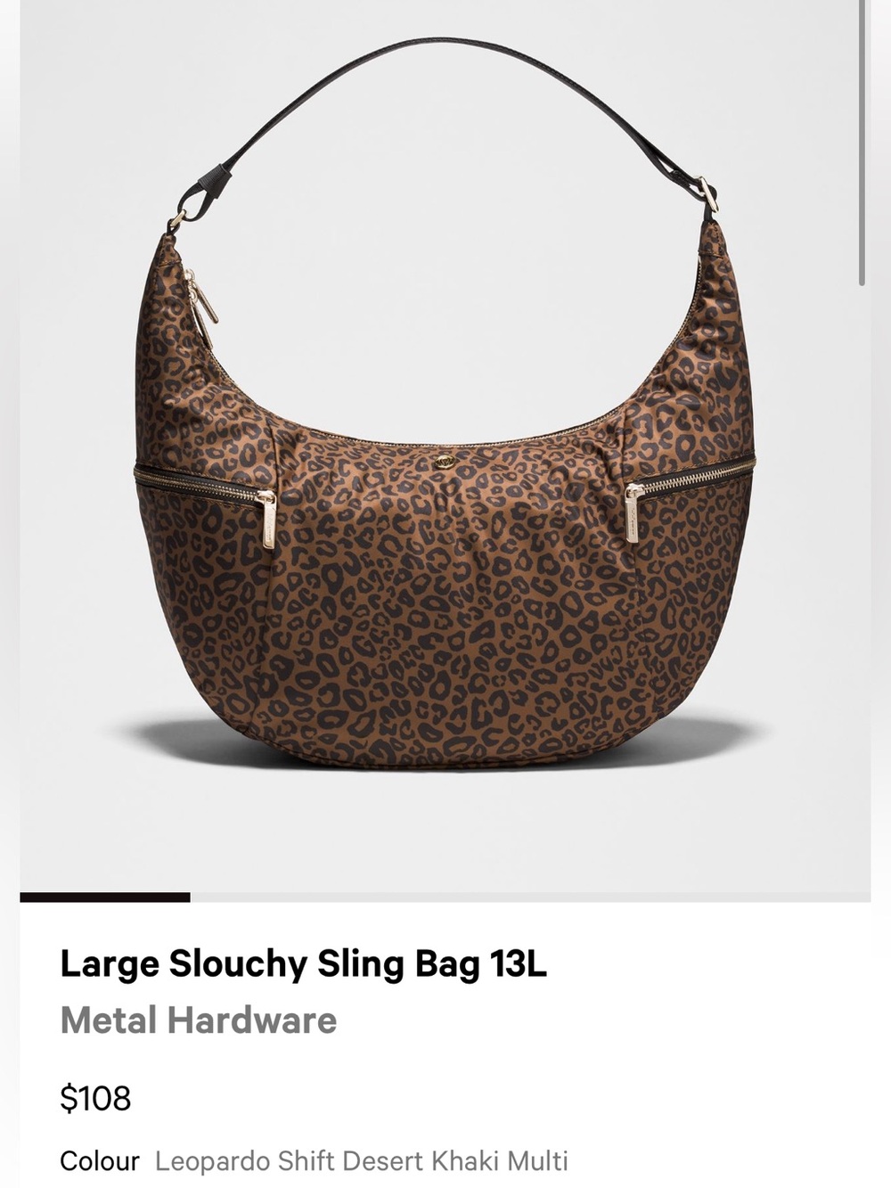 Lululemon Large Slouchy Sling Bag 13L Leopardo Shift Desert Khaki Multi NWT